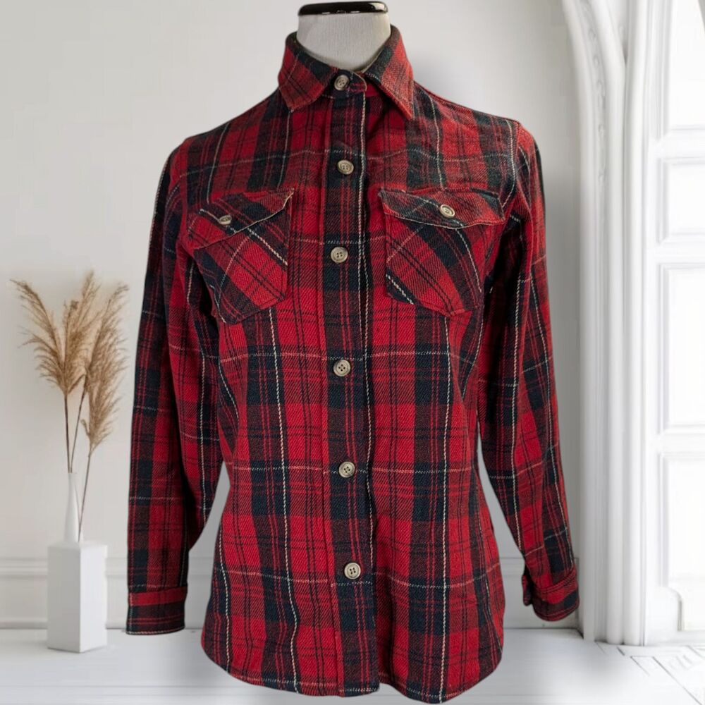 Vintage Woolrich Tartan Tweed Button Up Top Size S Red Wool Rockabilly Shacket